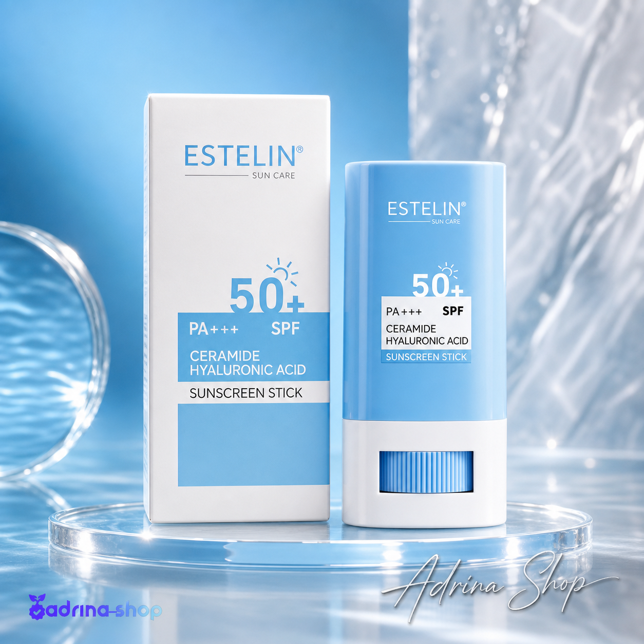 ضد آفتاب استیکی استلین SPF50 حاوی سرامید و هیالورونیک اسید – آبرسان و ضد آب / Estelin